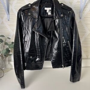 Topshop Faux Leather Snake Print Moto Jacket